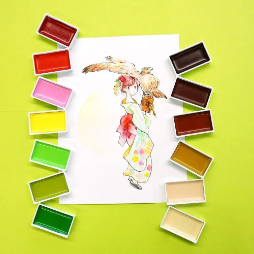 Miniatura 5 de Kuretake GANSAI TAMBI - Juego de pintura de acuarela de 48 colores, suministros de arte de calidad profesional para artistas, dibujos, bocetos,