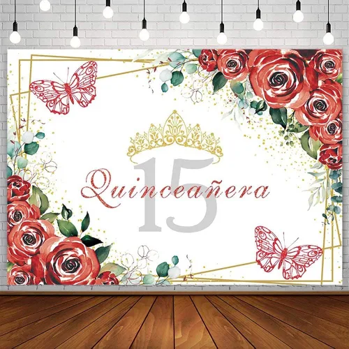 Miniatura 13 de Sendy Telón de fondo de quinceañera de 7 x 5 pies con membrillo de 15 años, suministros de decoración de fiesta de cumpleaños para niña, princesa