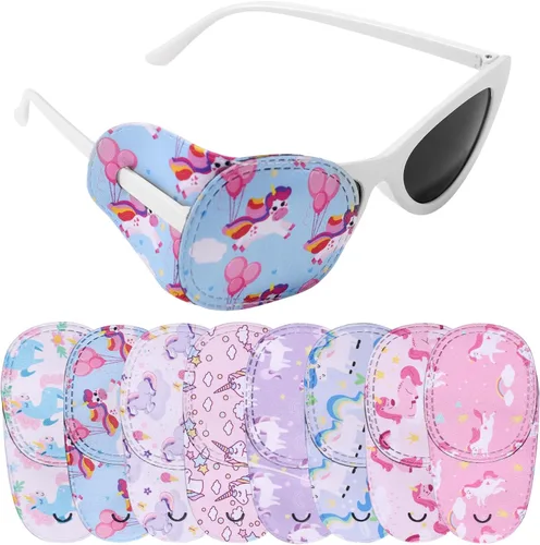 8 parches de unicornio para niños, 8 estilos ajustables, lindo diseño de unicornio rosa, parches reutilizables para niños pequeños, para ambliopía,