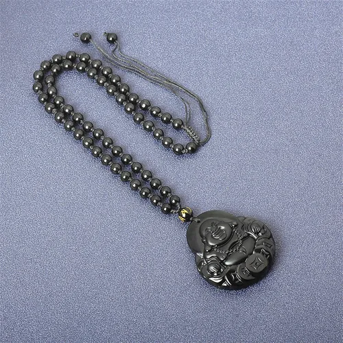 Miniatura 4 de Collar de obsidiana negra con dije de protección de amuleto de la suerte con cadena de cuentas extendida, piedra de cristal curativo, collares