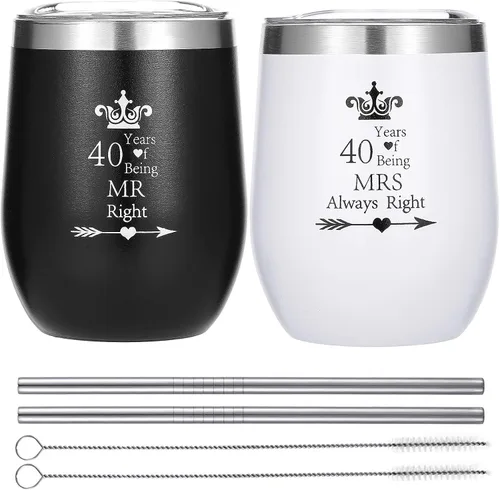Miniatura 11 de Paquete de 2 vasos de vino de 20 años Mr Right Mrs Always Right 20º aniversario de boda, compromiso, copas para parejas y padres, de acero