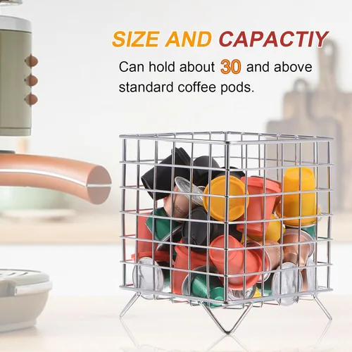 Miniatura 3 de uxcell 2 soportes para cápsulas de café, soporte de metal para tazas K, cesta de almacenamiento de cápsulas de café de gran capacidad para cocina