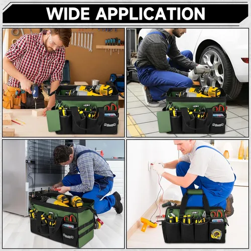 Miniatura 7 de Bolsa de herramientas, bolsa de herramientas resistente de 16 pulgadas para hombres, organizador de caja de herramientas con 27 bolsillos, bolsa