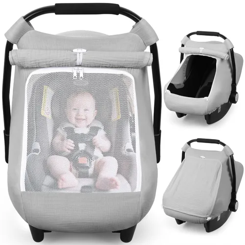 Miniatura 10 de Rquite Funda de asiento de automóvil para bebé, fundas de asiento de automóvil para niña y niño, algodón muselina transpirable, ventana de malla Rosa