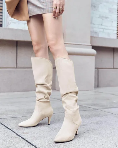 Miniatura 2 de Coutgo Botas altas hasta la rodilla para mujer, con tacón ancho de pantorrilla, puntera puntiaguda, botas largas para invierno