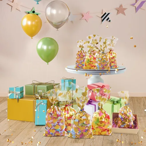 Miniatura 6 de COQOFA 100 piezas de bolsas de celofán transparentes para regalos con forma de corazón dorado de 17,78 x 30,48 cm, bolsas de fiesta, para caramelos