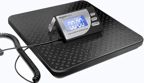 Miniatura 10 de Amazon Basics Báscula postal digital, resistente, plataforma de aluminio, capacidad de 440 libras, legibilidad de 1 onza, color negro