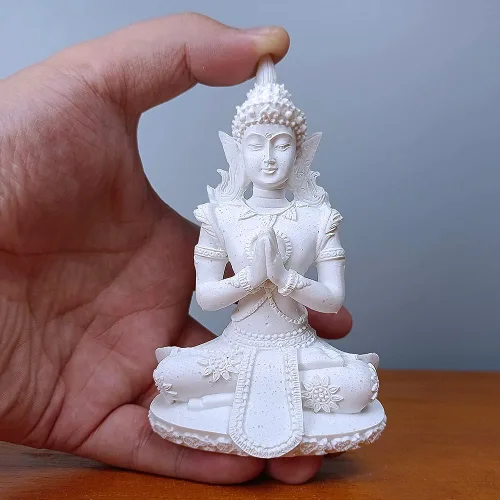 Miniatura 6 de Estatua armoniosa de meditación de yoga de Buda blanca, escultura coleccionable de piedra arenisca artesanal, decoración de escultura de Feng Shui