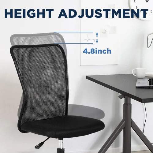 Miniatura 6 de FDW Silla de oficina en casa, silla de escritorio de malla con respaldo medio, sin brazos, ergonómica, giratoria, soporte de espalda, ajustable