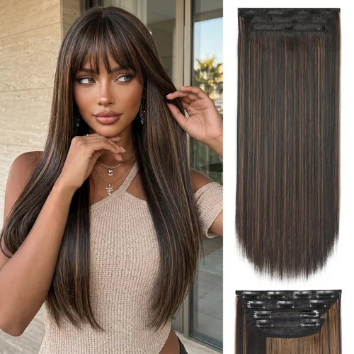 Miniatura 16 de 4 extensiones de cabello sintético suave y natural para mujer, rubio miel, mezcla de castaño castaño, extensiones para mujer