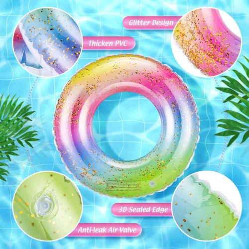 Miniatura 3 de Wettarn Flotadores inflables de piscina, 8 unidades, tubos de natación para niños, tubos de piscina con purpurina interior de lentejuelas, tubo