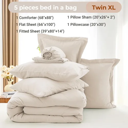 Miniatura 4 de MUXHOMO Juego de edredón de 5 piezas Twin XL, cama suave en una bolsa tamaño Twin XL, juego de ropa de cama para todas las estaciones con edredón
