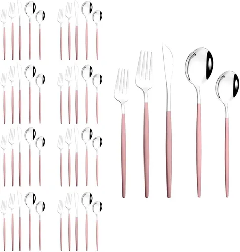 Miniatura 7 de JASHII Juego de cubiertos de 40 piezas, acero inoxidable, para el hogar, cocina, hotel, restaurante, básicos, para 8, pulido espejo, negro brillante