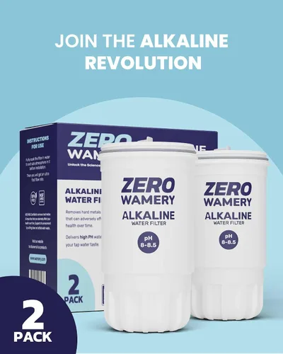 Miniatura 8 de Wamery Paquete de 2 filtros alcalinos para jarra de 5 etapas, repuesto para jarras y dispensadores modelo ZR‑017, mejora el pH y el sabor, carbón
