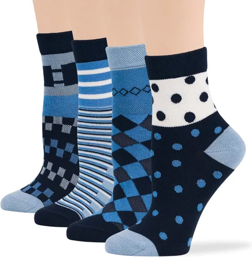 Miniatura 25 de 7BIGSTARS KINGDOM Women's Cotton Quarter Non-Binding Diabetic Fashion Socks-L-M-4 Pack-Multicolor