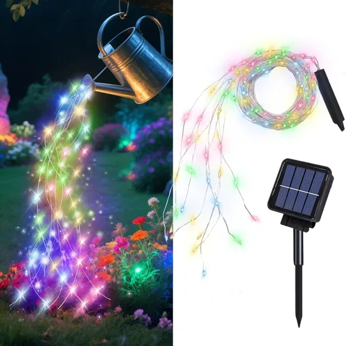 Miniatura 9 de Luces de cascada de hadas solares para exteriores, impermeables, 200 LED, 8 modos, luz de regadera (SIN REGADERA), luces de cadena alimentadas por