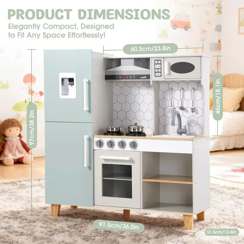 Miniatura 2 de Play Kitchen - Juego de cocina de juguete de madera para niños con luces y sonidos simulados, cocina de madera Montessori con fregadero, estufa