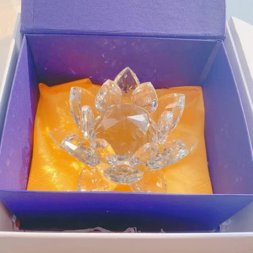 Miniatura 5 de Loto de cristal transparente, flor de cristal brillante con caja de regalo, reflejo de tono, purpurina, paz, pureza, buena fortuna, sabiduría