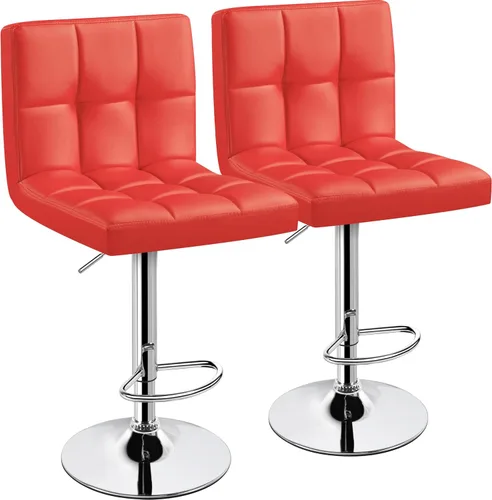 Miniatura 17 de Yaheetech Taburete de bar individual, taburetes giratorios de piel sintética ajustables, taburetes modernos con respaldo y reposapiés, taburetes