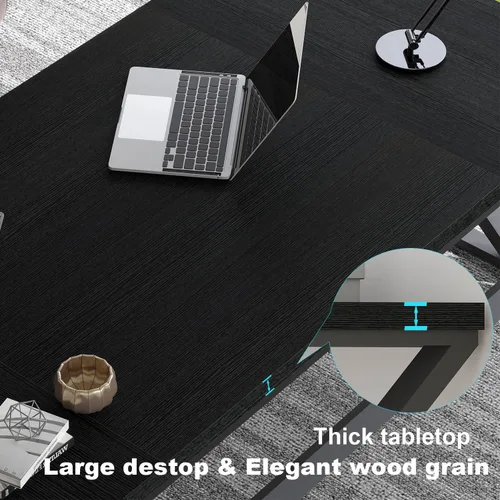 Miniatura 4 de LVB - Escritorio para computadora negro de 70.8", escritorio grande industrial para PC, escritorio de estudio para oficina en casa, escritorio Roble
