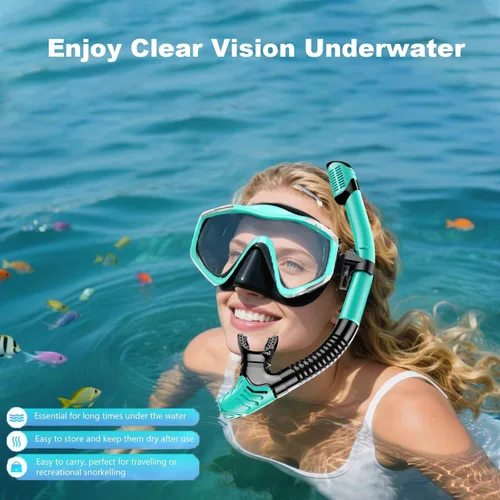 Miniatura 3 de Máscara de snorkel para adultos, juego de esnórquel seco, equipo de esnórquel para adultos, máscara panorámica de natación de vista amplia