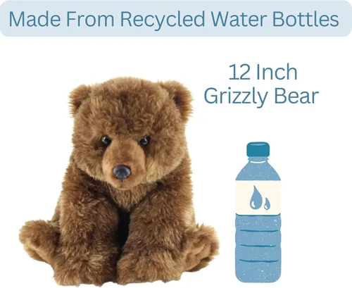 Miniatura 7 de The Petting Zoo Peluche de oso Grizzly, regalos para niños, animales salvajes Onez, juguete de peluche de oso, 12 pulgadas