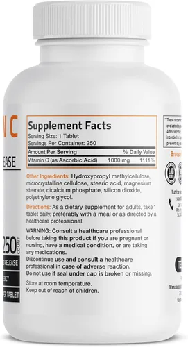 Miniatura 2 de Bronson Vitamina C 1000 mg de liberación sostenida de ácido ascórbico sin OMG, 250 tabletas