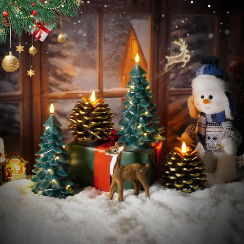 Miniatura 4 de kakoya Velas sin Llama de Árbol de Navidad con Control Remoto, 2 Piezas Velas LED Parpadeantes de Cera Real Verde que Funcionan con Batería