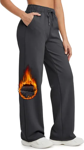 G4Free Pantalones con forro polar para mujer, pantalones deportivos de pierna ancha, pantalones de yoga con bolsillos, holgados para invierno 2023,