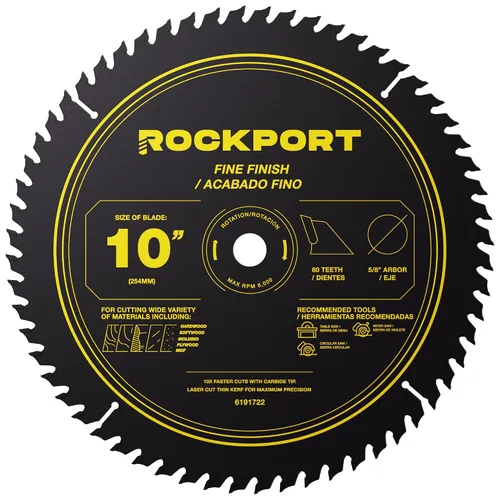 ROCKPORT Hojas de sierra de mesa de 10 pulgadas, 60 dientes, (1 paquete) Hojas de sierra de mesa de 10 pulgadas y hojas de sierra ingletadora de 10
