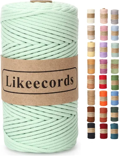Miniatura 55 de Cordón de Algodón Trenzado 3mm x 109 yardas - Cuerda de Macramé Colorida para Manualidades, Ganchos, Colgantes de Pared - 100% Algodón Natural