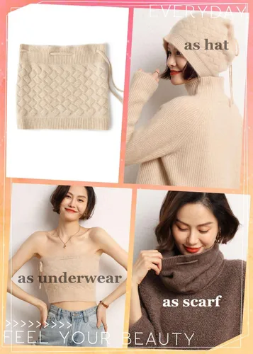 Miniatura 6 de Gorro de punto de lana merino de cachemira cálida de invierno para mujer