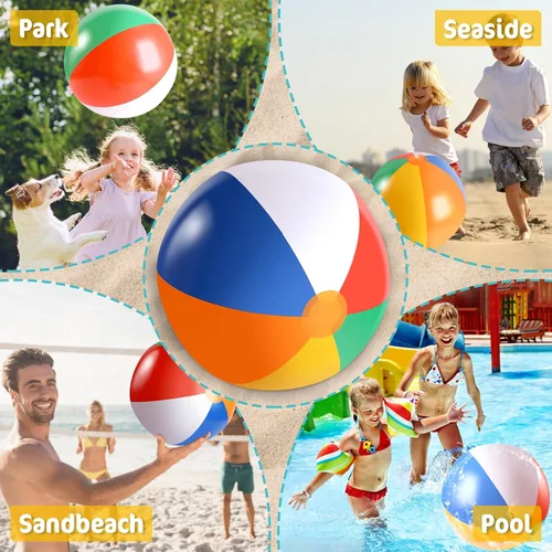 Miniatura 5 de Paquete de 5 bolas inflables de playa grandes de 24 pulgadas, color arcoíris, pelota de piscina, juguetes de piscina, pelotas de piscina