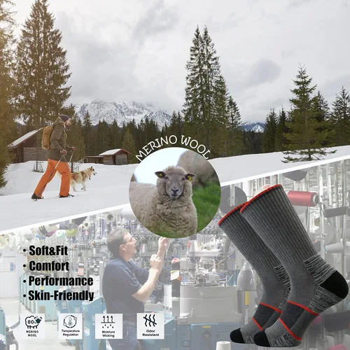 Miniatura 5 de Ortis Calcetines acolchados de lana merino para hombre con control de humedad y peso ligero, transpirable para senderismo al aire libre y ciclismo
