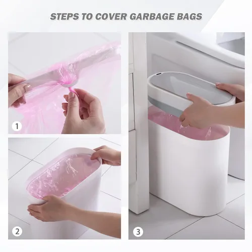 Miniatura 4 de ELPHECO Paquete de 2 cubos de basura con sensor de movimiento de baño de 2.5 galones + 2 galones de basura automático para decoración de baño, cubo