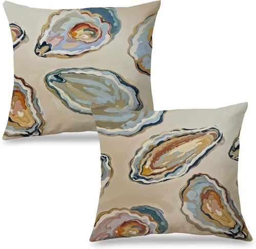 Miniatura 26 de Fundas de almohada costeras de langosta, fundas de almohada náuticas de langosta roja de Nueva Inglaterra con rayas azules y blancas para casa