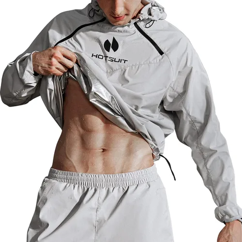 HOTSUIT Chaqueta de sudor de traje de sauna para hombre de alta tecnología para fitness, logotipo sensible a la temperatura, lavable a máquina