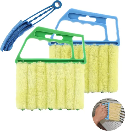 Miniatura 8 de Mwellewm 2 piezas veneciano limpiador de polvo de 7 dedos y 1 cepillo limpiador de ventana para persianas de mano, persianas venecianas, cepillo