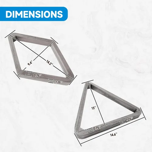 Miniatura 5 de GSE Games & Sports Expert Billar de madera maciza resistente de lujo, triángulo de 8 bolas/9 bolas de diamante para bolas de piscina de 2-1/4 Gris