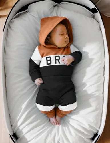 Miniatura 2 de Ropa de bebé niño de manga larga, sudadera con capucha con estampado de letras + pantalones de retazos, 2 piezas, trajes de otoño e invierno