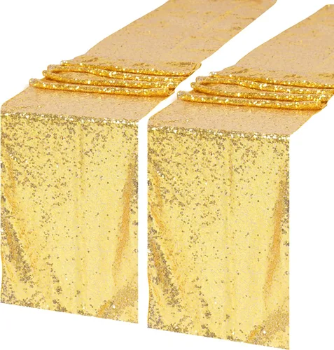 Miniatura 21 de JYFLZQ Camino de mesa de lentejuelas negras de 12 x 72 pulgadas, manteles de mesa de tela con lentejuelas negras brillantes - Caminos brillantes