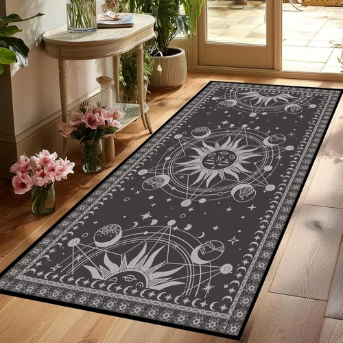 Miniatura 30 de 5' X 7' Alfombra con diseño de sol y luna, alfombras boho celestiales para dormitorio, sala de estar, estilo bohemio, oculto, media luna, solar