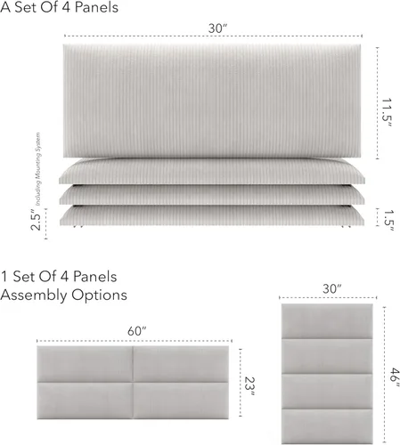 Miniatura 107 de Vant - Paneles tapizados para pared - Cabeceros montados en la pared tamaño King/Cal King - Cuero vintage blanco tórtola - Twin/King - Juego de 4