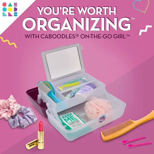 Miniatura 2 de Caboodles On-The-Go Girl - Caja de maquillaje para chicas, dos tonos violeta sobre brillo plateado, caja organizadora de maquillaje de plástico