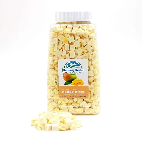 Miniatura 4 de Harmony House Foods Mango liofilizado, dados (4 onzas, tarro de tamaño de cuarto de galón)