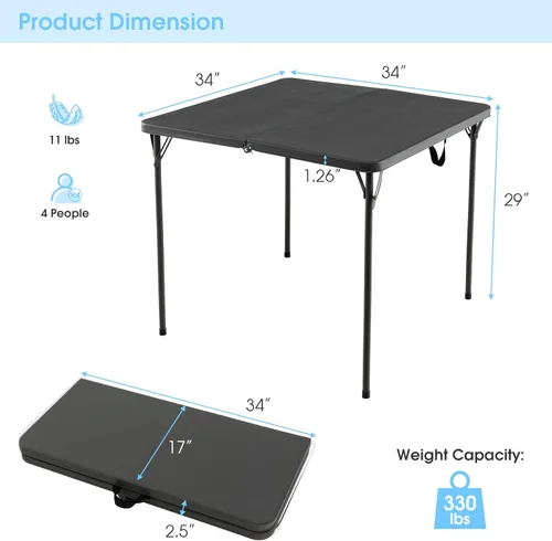 Miniatura 3 de Goplus Mesa plegable cuadrada de 34 pulgadas, mesas plegables de plástico portátiles con patas plegables y asa de transporte, interior y exterior