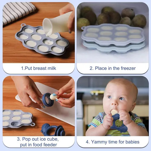 Miniatura 4 de Moldes para paletas de leche materna para bebés y chupete de alimentador de frutas para bebés, bandeja de silicona para congelador de alimentos