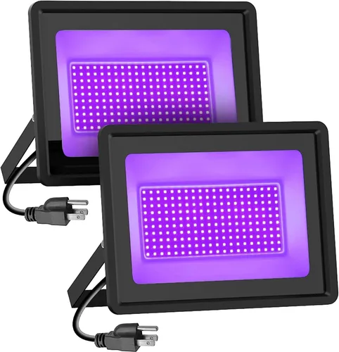 2 Pack 300W Luces Negras, Luz de Inundación LED Negra con Enchufe, Luz Negra de Inundación Impermeable IP66, Brillo Neón para Fiesta, Halloween,