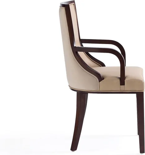 Miniatura 7 de Manhattan Comfort Grand - Silla de comedor de piel sintética con brazos, asiento acolchado con respaldo de ala, costuras rectangulares finas y marco