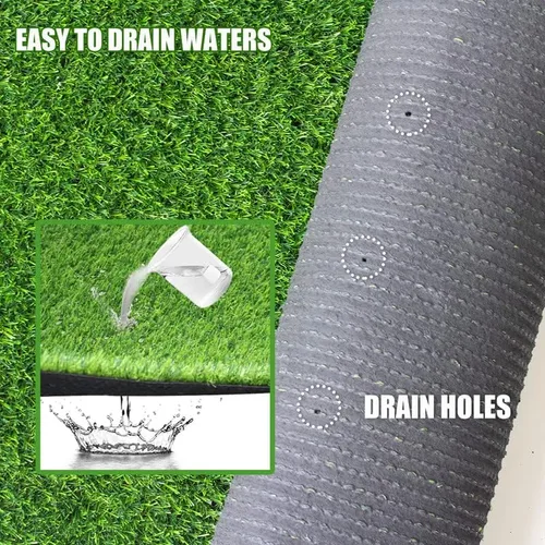 Miniatura 4 de Alfombra de césped artificial de 0.7" Césped falso 1FTX1FT Alfombra de césped sintético para interior y exterior para patio con orificios de drenaje
